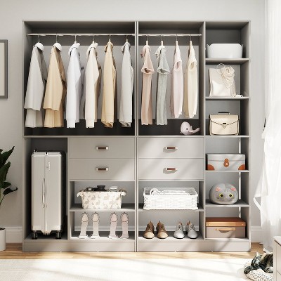 Aheaplus Set of 2 Freestanding Closet Organizer with Hanging Rods, 79''W Closet Organization with Drawers and Shelves