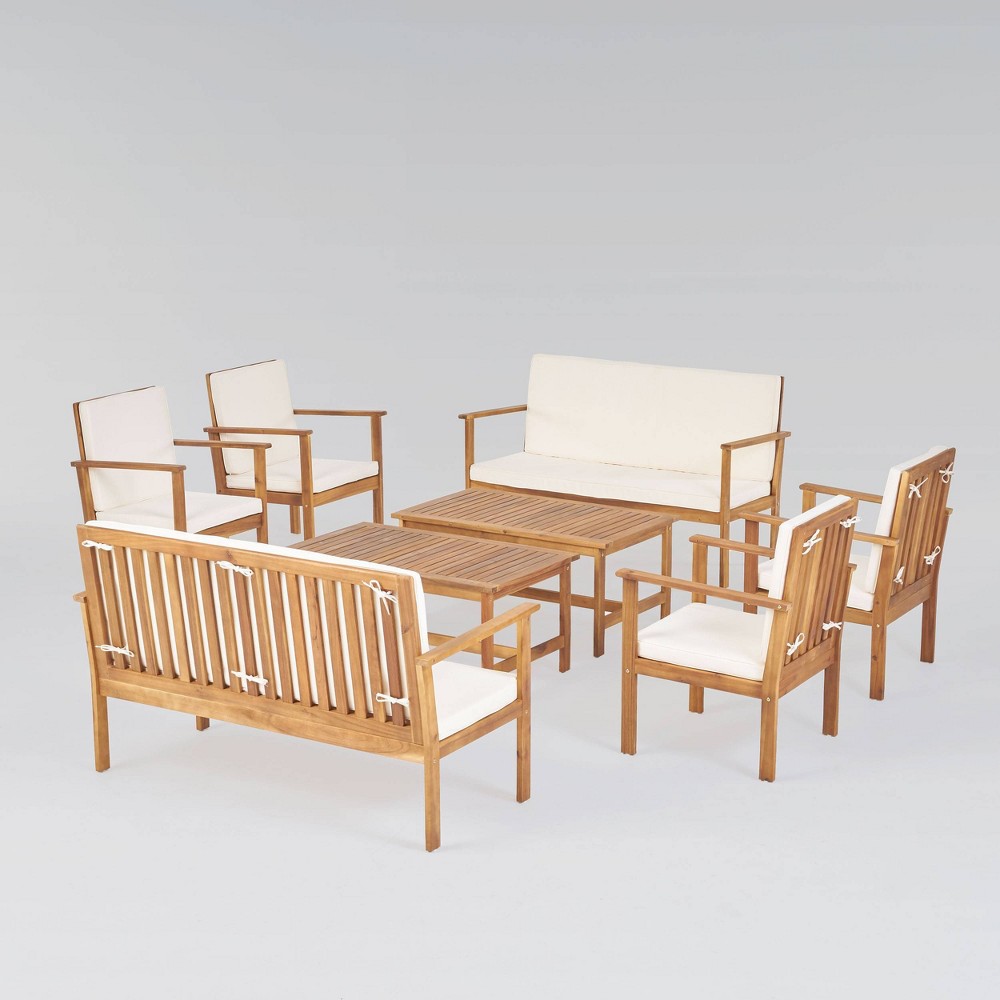 Photos - Garden Furniture Luciano 8pc Acacia Wood Modern Chat Set - Brown Patina/Cream - Christopher
