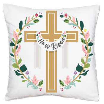 Big Dot of Happiness Religious Easter - Christian Holiday Party Home Decorative Canvas Cushion Case - Throw Pillow Cover - 16 x 16 Inches