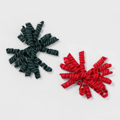 2ct Curl Swirl Bow Red/Green with White Stitch - Wondershop™