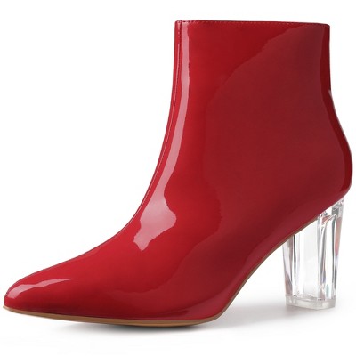 Allegra K Women's Clear Heel Pointy Toe Size Zip Chunky Heels Ankle Boots
