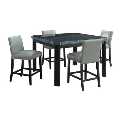 5pc Celine Counter Height Dining Set with Table and 4 Faux Leather Chairs Gray - Picket House Furnishings