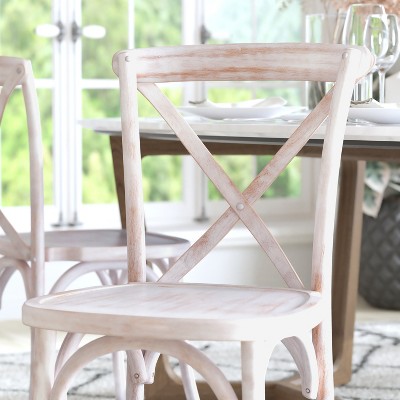 Elegant Lime Wash Solid Elm Wood X-Back Side Chair