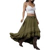Women's Western Boho Skirt - Lace Ruffle Asymmetrical Hem Cowgirl Style Army Green - 4 of 4