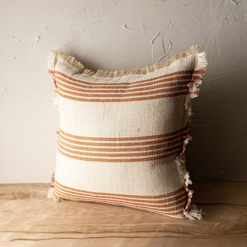 Hand Woven Terracotta Striped Throw Pillow Jute & Cotton With Polyester Fill by Foreside Home & Garden, 3 of 7