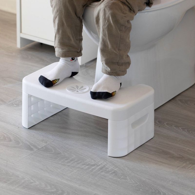 Basicwise Portable Squatting Bathroom Potty Stool, White Poop Foot Stool, 6.25” Toilet Assistance Foldable Step Stool with Freshener Space, 2 of 8