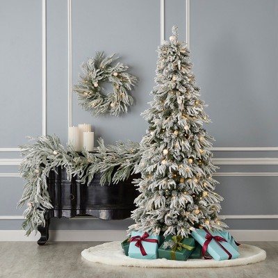24-Inch Frosted Artificial Christmas Wreath with LED Lights