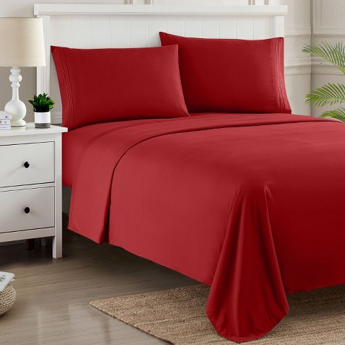 3 Piece Sheet Set Ultra Soft 1800 Series Collection Twin Extra Long Red