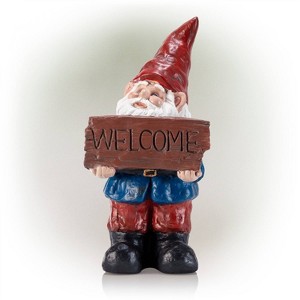 22" Welcome Sign Magnesium Oxide Gnome Statue - Alpine Corporation: Outdoor Decor, Rust-Resistant - 1 of 4