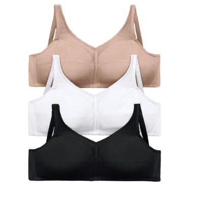 Comfort Choice Women's Plus Size 3-Pack Front-Close Cotton Wireless Bra Core Colors