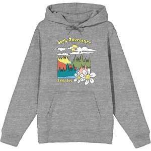 Positive Vibes Cloudy Forest Landscape Seek Adventure Seek Joy Long Sleeve Adult Hooded Sweatshirt - 1 of 2