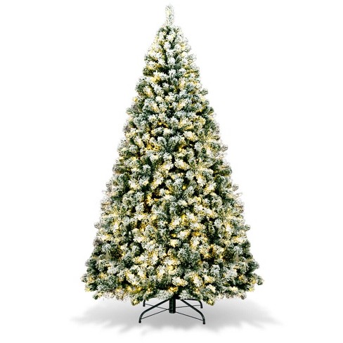 Tangkula 7.5ft Pre-lit Snow Flocked Christmas Pine Tree, Hinged Artificial Xmas  Tree W/ 300 Remote-controlled Multi-color Lights : Target