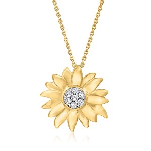 Ross-Simons 0.15 ct. t.w. Diamond Sunflower Pendant Necklace in 18kt Gold Over Sterling - 1 of 2