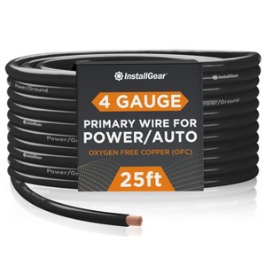 InstallGear 4 Gauge OFC Pure Copper  Power Cable - Black, 25ft - 1 of 4