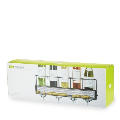 Black Wall Mounted Wire Wine Shelf with Cork Cage