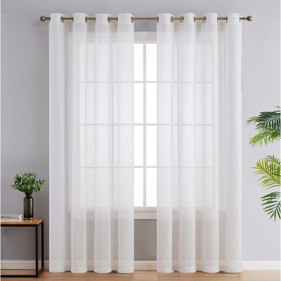 HLC.ME Sierra Burlap Flax Linen Privacy Sheer Light Filtering Window Grommet Curtains Panels, Set of 2