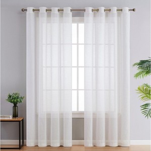 HLC.ME Sierra Burlap Flax Linen Privacy Sheer Light Filtering Window Grommet Curtains Panels, Set of 2 - 1 of 4