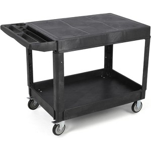 2-Tier Heavy Duty Rolling Utility Cart – 550 Lb Capacity Plastic Service Cart with Ergonomic Handle & Lockable Swivel Wheels, Black - 1 of 4