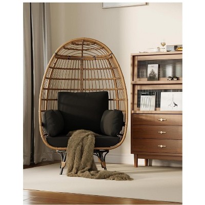 homfan Egg Chair Wicker Outdoor Chairs, Oversize Patio Chair Rattan Lounger Chair w/ 4 Cushions & Steel Frame Stand for Indoor Outdoor Patio Backyard