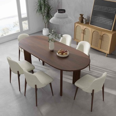 Lirago Solid Wood Oval Dining Table for 6 People Nordic style 67*33.5 Walnut