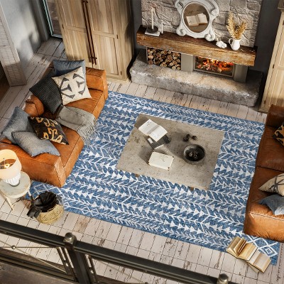 Bohemian Blue/Ivory Geometric Synthetic Easy-Care Area Rug 3x5