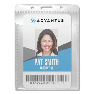 Advantus PVC-Free Badge Holders, Vertical, 3" x 4", Clear, 50/Pack