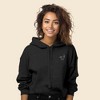 Dalix Black Cat Embroidered Fleece Cropped Hoodie Cold Fall Winter Women - 2 of 4