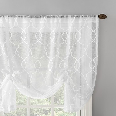 White Embroidered Trellis Light-Filtering Rod Pocket Window Shade