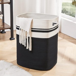 Laundry Hamper, Tall Cotton Decorative Blanket Storage Basket with Handles for Living room - 1 of 4