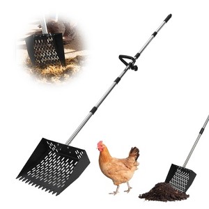 EcoSummer 9.8'' 2-in-1 Chicken Poop Scooper & Rake, Adjustable 24''-68.9'' Stainless Steel Handle, Coop Shovel. - 1 of 4