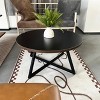 Vynxaria Distressed Gray Round Coffee Tables with Black Frame - 2 of 4