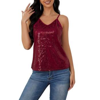 Whizmax Womens Sequin Tank Tops Casual Fashion V Neck Strappy Sequin Sparkle Shimmer Camisole Sleeveless Tanks Tops