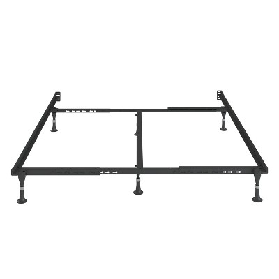 Adjustable Black Metal Twin/Full Bed Frame with Glides