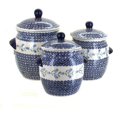 Blue Rose Polish Pottery 1300 Manufaktura 3 Piece Canister Set