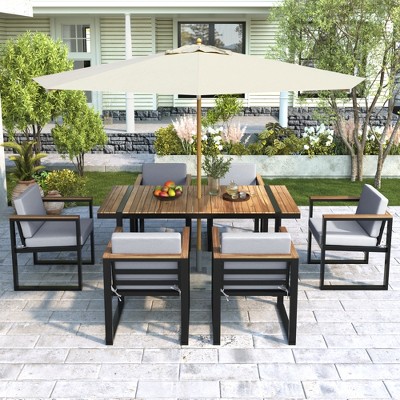 JUJABU 7 Pieces Outdoor Dining Table and Chair Set with Removable Cushions for Patio, Backyard, Garden