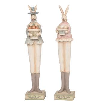Transpac Resin 13" White Easter Prim and Proper Bunny Figurines Set of 2