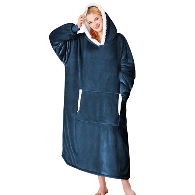 Inhand Gray Fuzzy Wearable Hoodie Blanket - Oversized Cozy Polyester Sweatshirt for Women, One Size Fits All - The Perfect Warm Gift