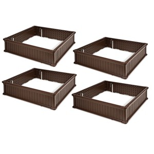 Costway 4 Pcs 48.5'' Raised Garden Bed Square Plant Box Planter Flower Vegetable Brown - 1 of 4