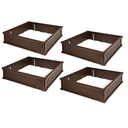 Costway 4 Pcs 48.5'' Raised Garden Bed Square Plant Box Planter Flower Vegetable Brown - image 1 of 4