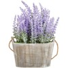 Juvale Artificial Lavender Fake Flower Plant in Rustic Oval Wooden Box for Decorations - 3 of 4