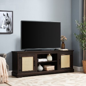 Wooakway Farmhouse Rattan TV Stand for TVs up to 70 Inches Console Table with 2 Storage Shelves Media Cabinet for Living Room - 1 of 4