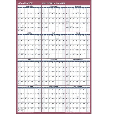 AT-A-GLANCE 2022 36" x 24" Yearly Calendar Extra Large White/Red/Blue PM212-28-22