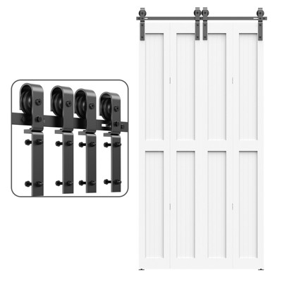 30-96 inch Bi-Folding Sliding Barn Door Hardware Track Kit, 3.3-8 FT Black Roller Kit for 2 Doors, J Shape(No Door)