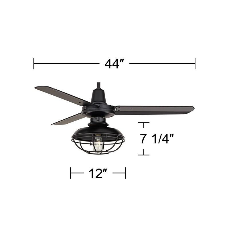 44" Casa Vieja Plaza Industrial Rustic Indoor Outdoor Ceiling Fan with LED Light Remote Control Matte Black Cage Damp Rated for Patio Exterior House, 4 of 10