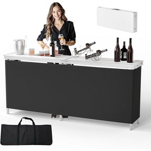 VINGLI 78" Portable Bar Table, 2-Tier Shelves, Mobile Bar Table for Events, Party, Camping, Picnic, Tradeshow, Indoor with Black Skirt - 1 of 4