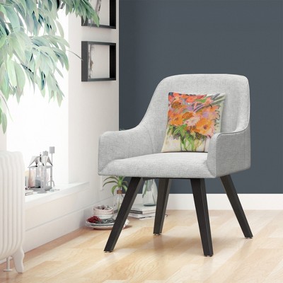 Orange Bouquet Floral Watercolor 16" x 16" Microfiber Throw Pillow