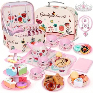 Tea Party Set , 49PCS Princess Tea Time Toys, Kitchen Pretend Playset, Montessori Toys - 1 of 4