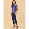 Allegra K Women's Round Neck Raglan Sleeves Side Slit Chambray Top - 2 of 4