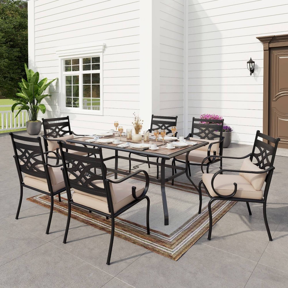 Photos - Garden Furniture 7pc Outdoor Dining Set with Chairs with Thick Seat & Back Cushions & Faux
