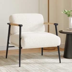 Modern Accent Chair, Comfy Chair with Metal Frame Wooden Armrest, Cozy Reading Chair with Soft Cushion for Bedroom, Living Room - 1 of 4